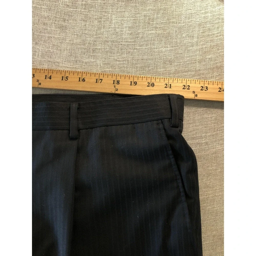 Henry Grethel Design Suit Mens 44R Black Pinstripe 2 Piece 2 Button Pleated